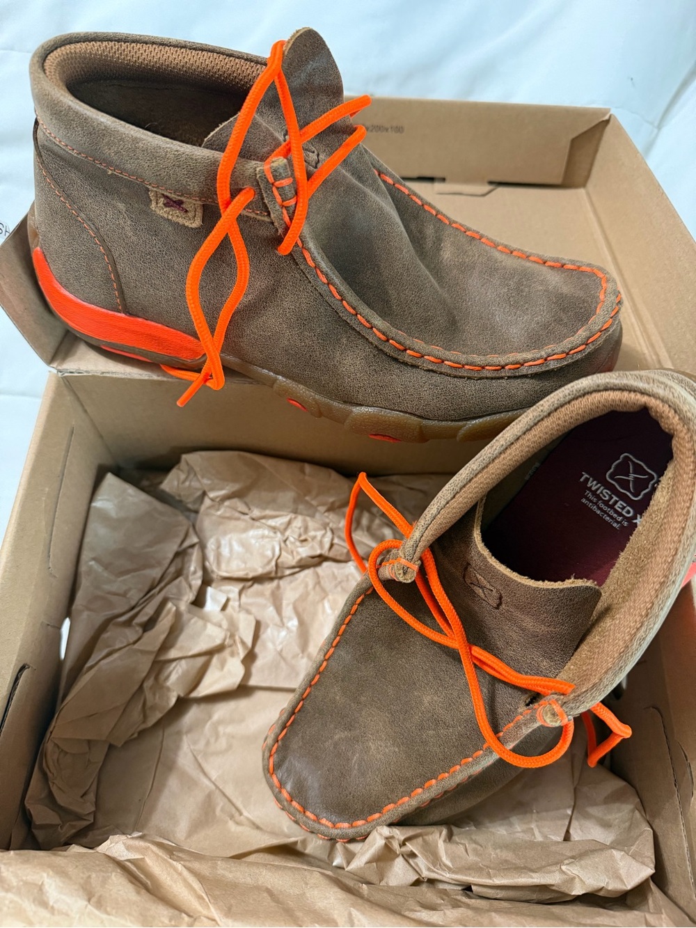Twisted X Bomber Brown with Neon Orange Accent Kid's Driving Mocs